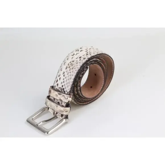 Vintage Snakeskin Leather Belt Gray White Ornate Silver Buckle Boho Exotic Sz 34 - Picture 5 of 16